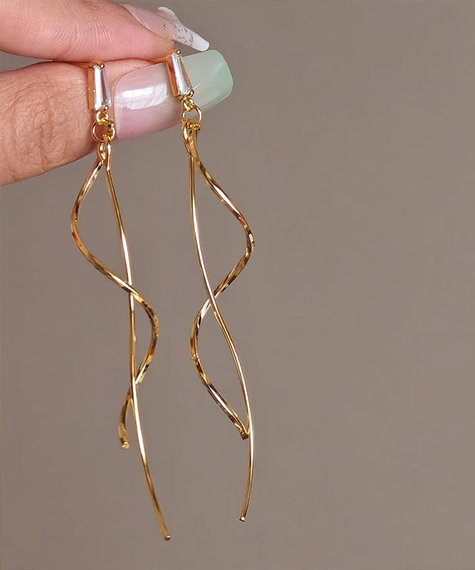 Skinny Gold Copper Tassel Line Drop Earrings