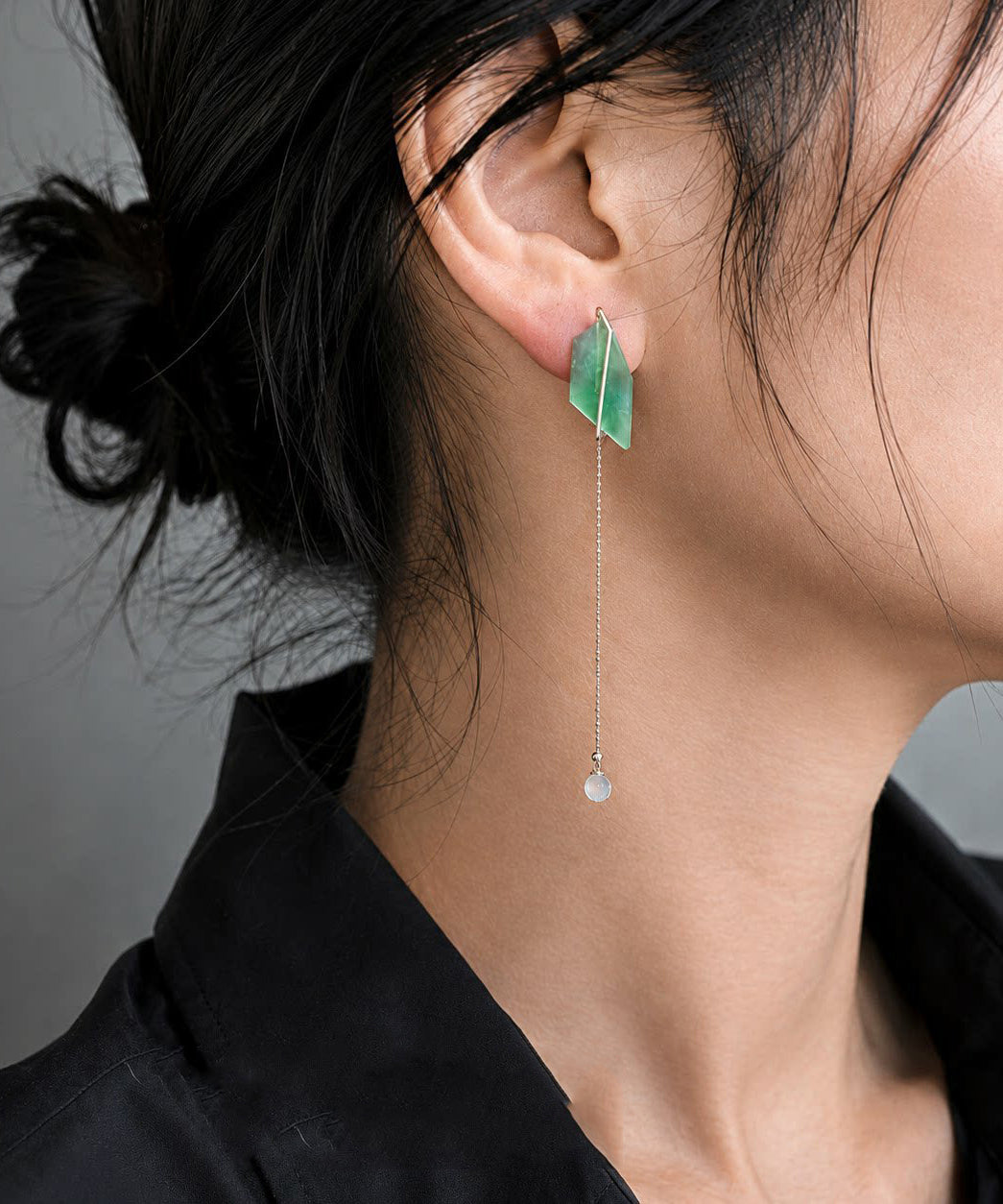 Skinny Green Alloy Jade Tassel Drop Earrings