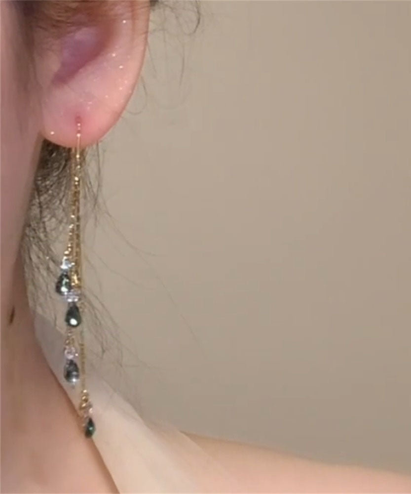 Skinny Green Crystal Zircon Water Drop Drop Earrings
