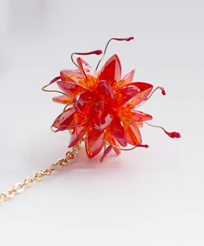 Skinny Red Alloy Zircon Red Spider Lily Water Droplet Tassel Drop Earrings