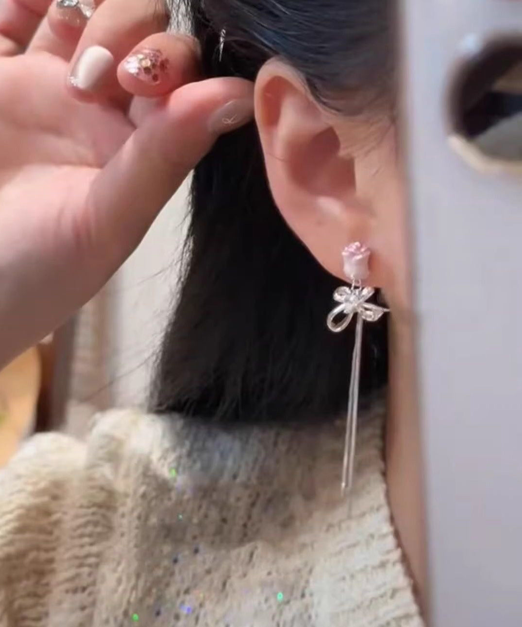 Skinny Silk Alloy Bow Tulip Tassel Drop Earrings