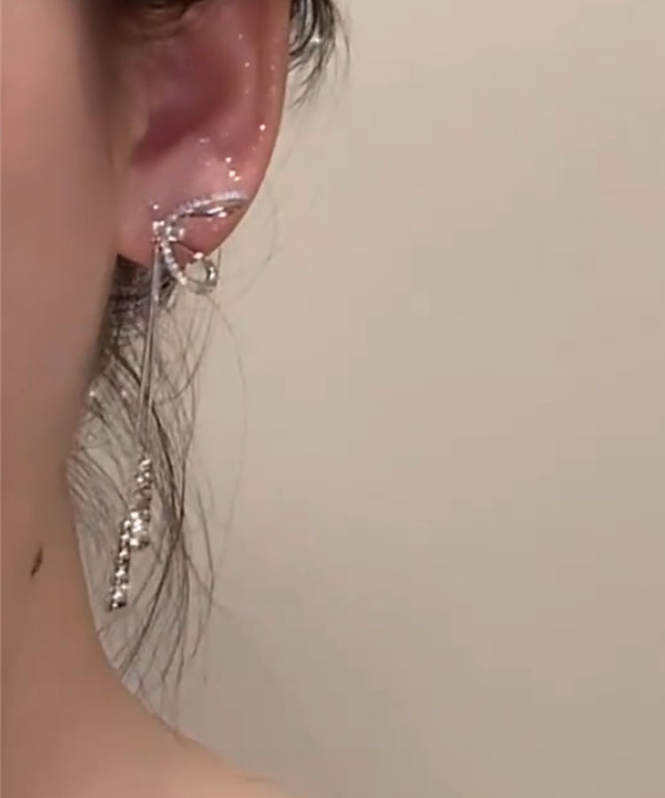 Skinny Silk Copper Overgild Zircon Bow Tassel Drop Earrings