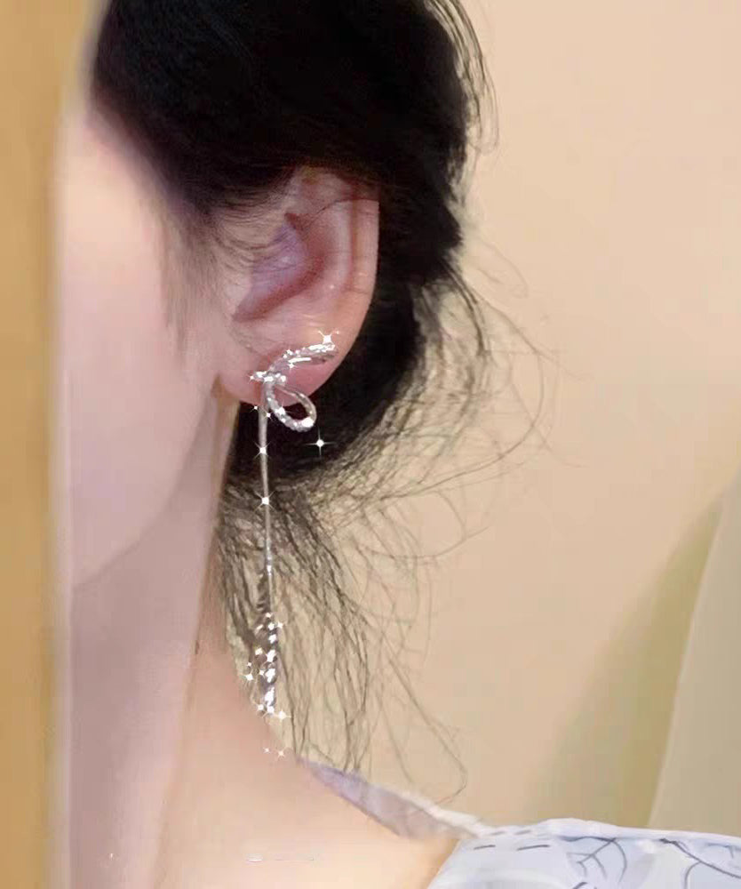 Skinny Silk Copper Overgild Zircon Bow Tassel Drop Earrings