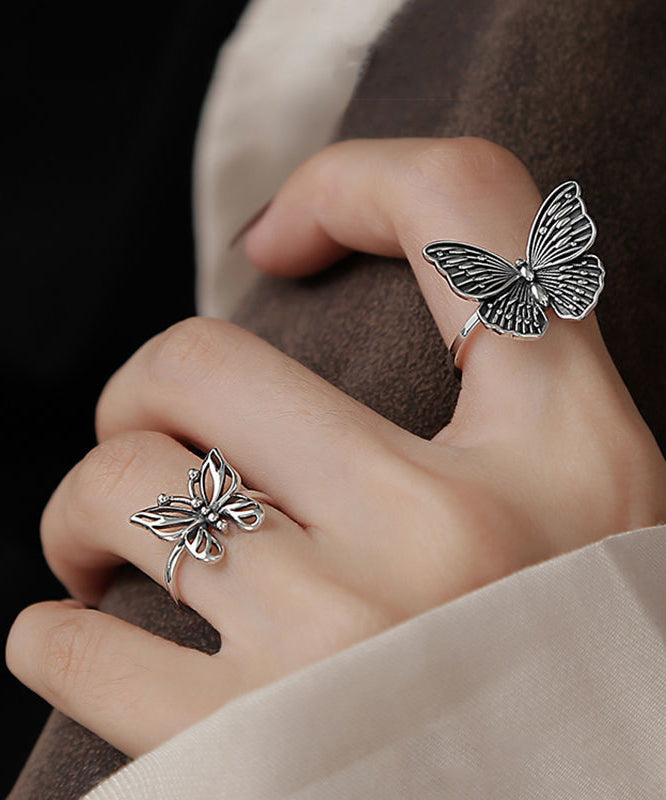 Skinny Silk Sterling Silver Butterfly Hollow Out Rings Two-Piece Set