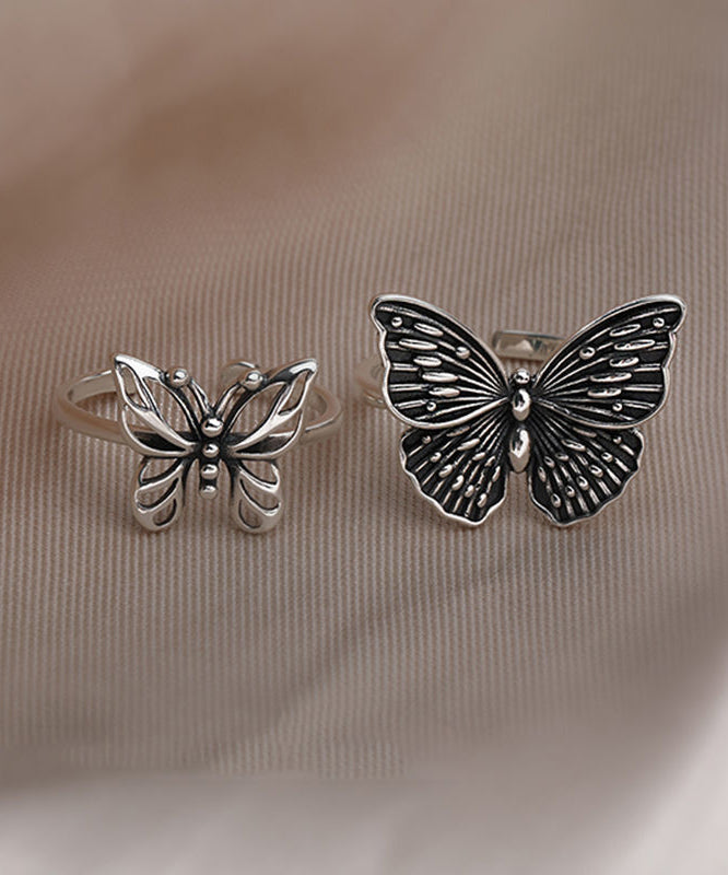 Skinny Silk Sterling Silver Butterfly Hollow Out Rings Two-Piece Set