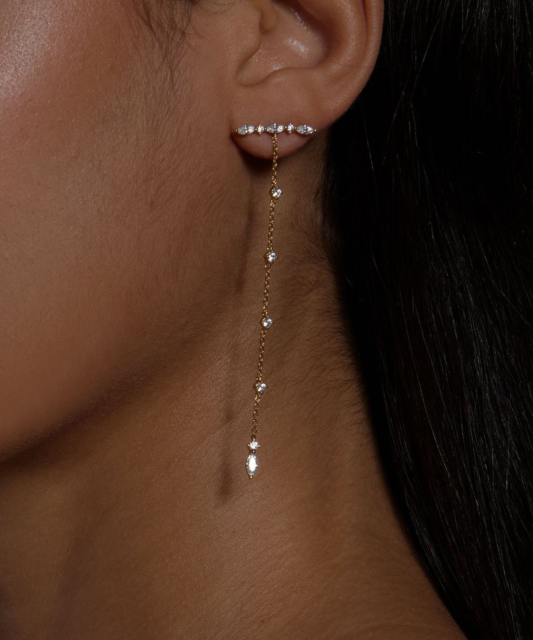 Skinny Silk Sterling Silver Overgild Zircon Tassel Drop Earrings