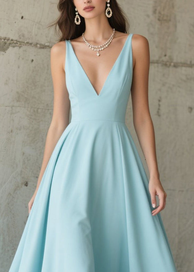 Sky Blue Exra Large Hem Hollow Out Chiffon Party Dress Summer
