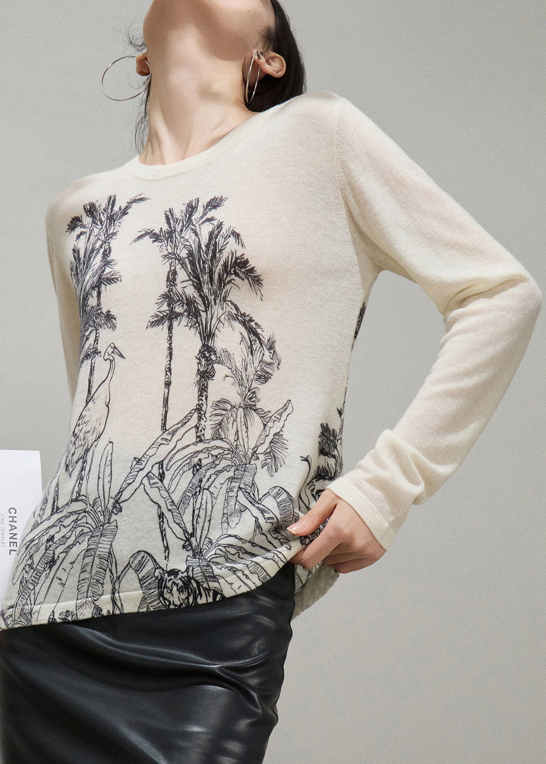 Slim Fit Apricot O Neck Print Thin Knit Sweater Fall