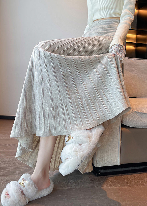 Slim Fit Apricot Striped Solid Knit Skirt Spring