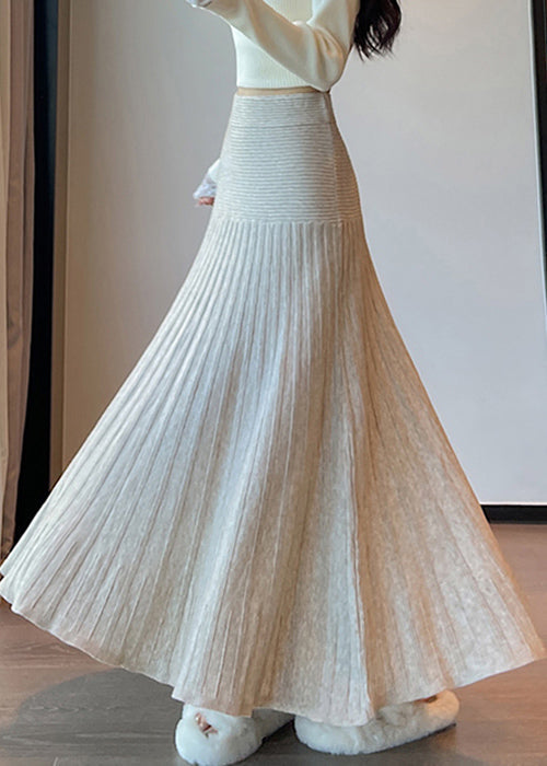 Slim Fit Apricot Striped Solid Knit Skirt Spring