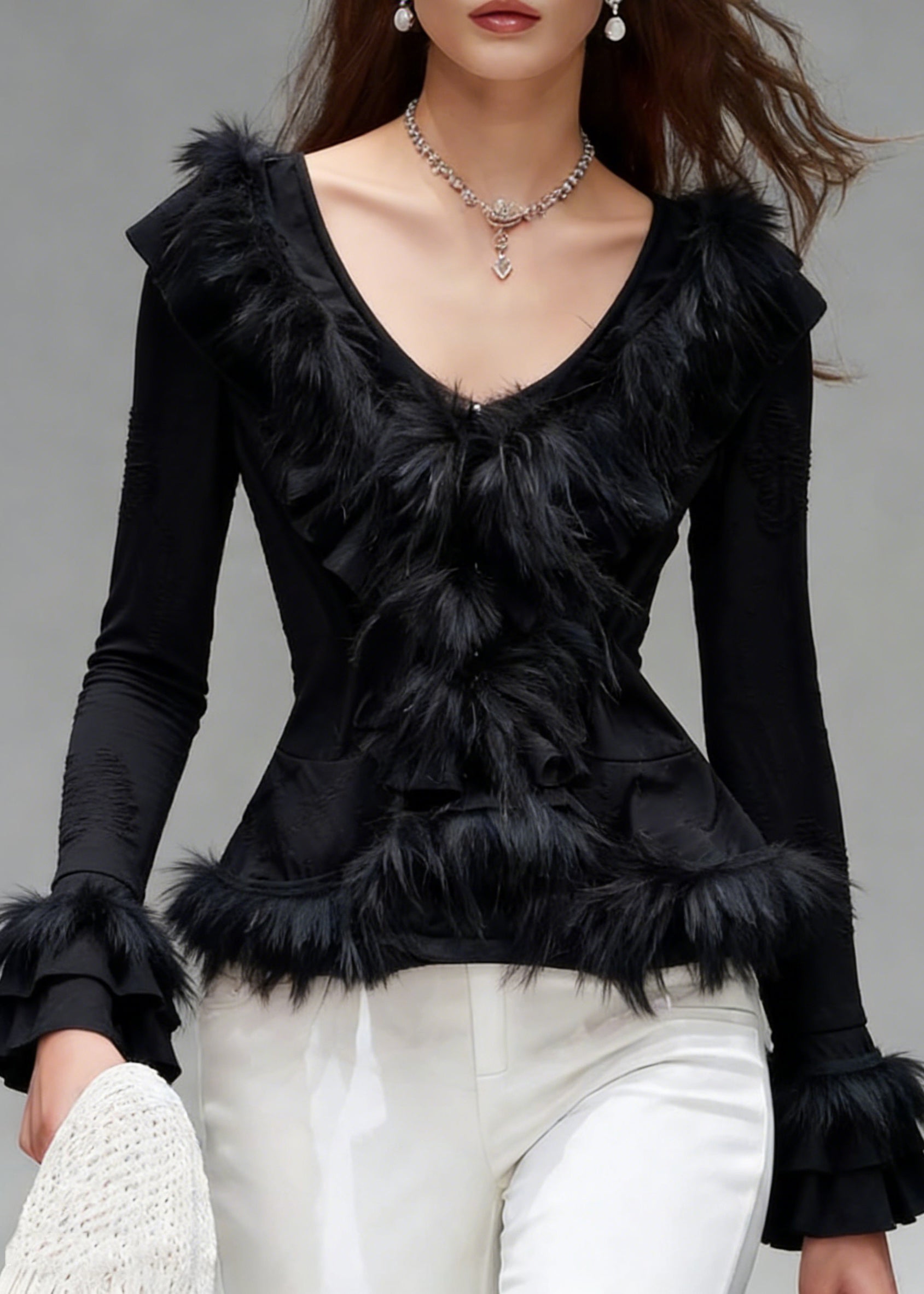 Slim Fit Black Hole Fluffy Patchwork Cotton Shirts Spring - Omychic