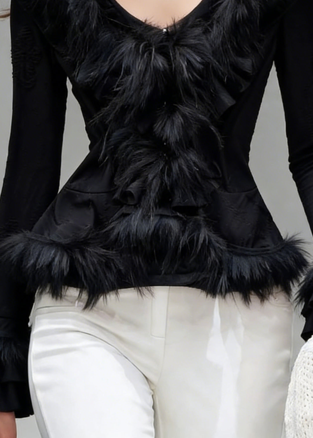 Slim Fit Black Hole Fluffy Patchwork Cotton Shirts Spring - Omychic