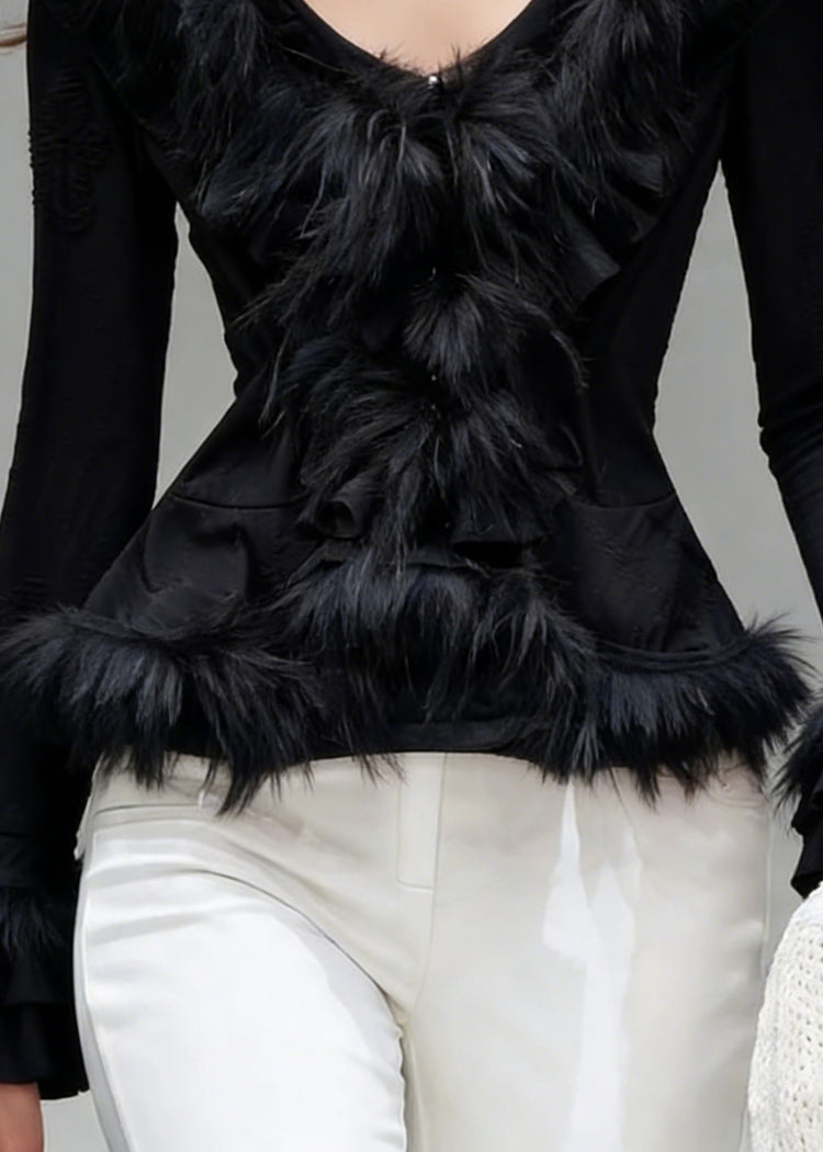 Slim Fit Black Hole Fluffy Patchwork Cotton Shirts Spring - Omychic