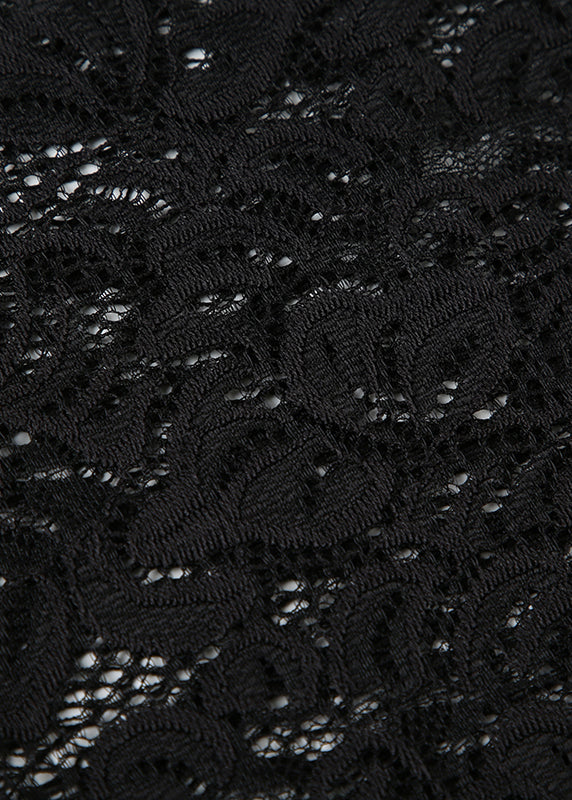 Slim Fit Black Hollow Out High Waist Lace Flare Bottoms Summer