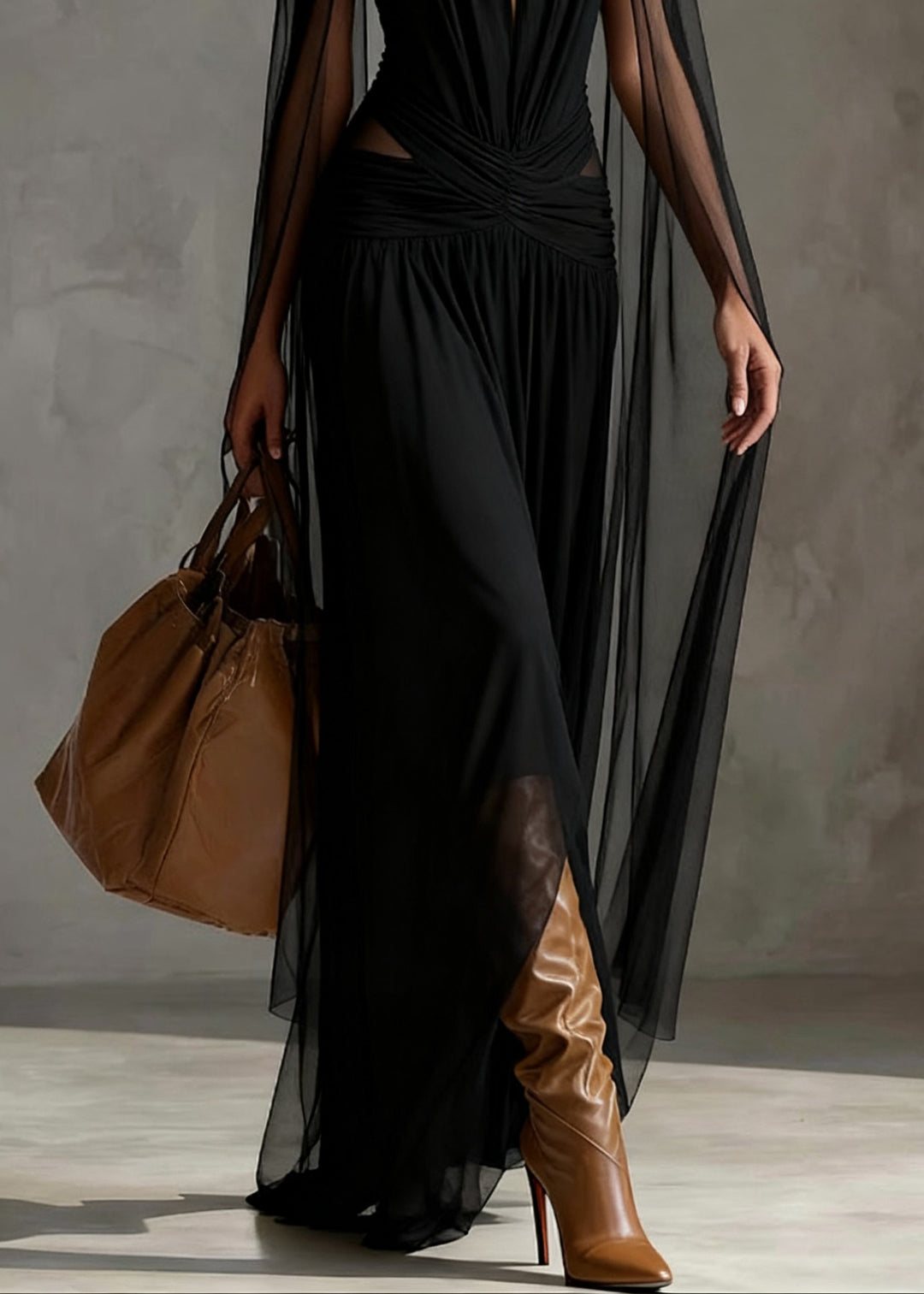 Slim Fit Black Hollow Out Wrinkled Tulle Party Dress Summer