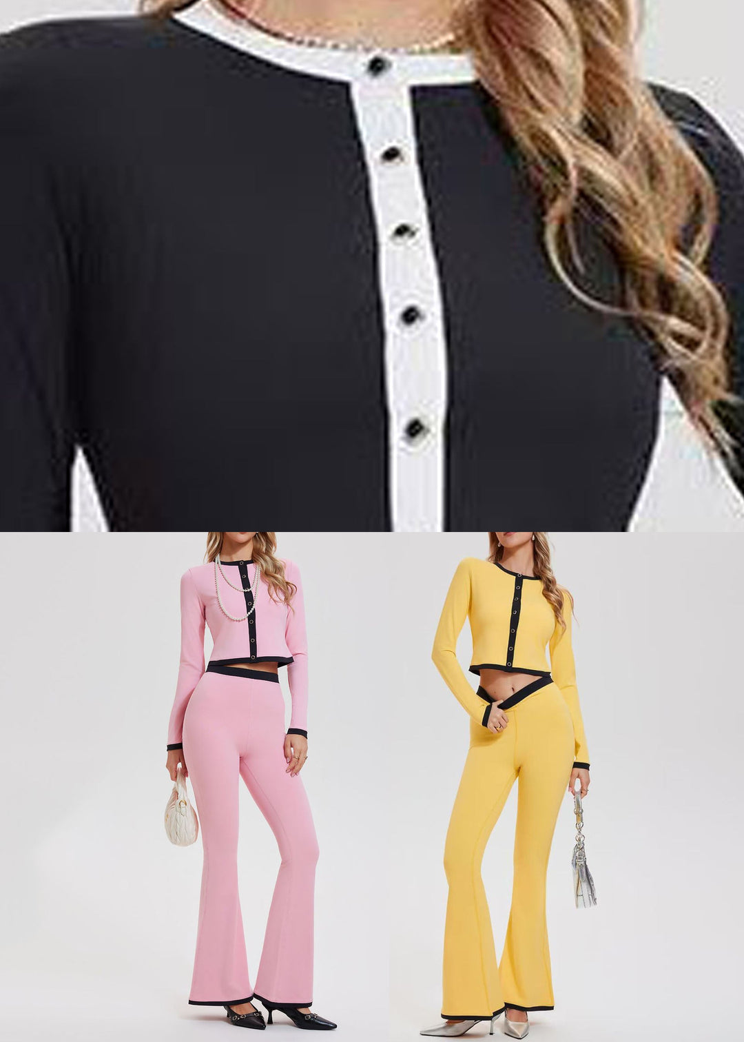 Slim Fit Black Patchwork Button Tennis Sportswear Two-Piece Set Spring