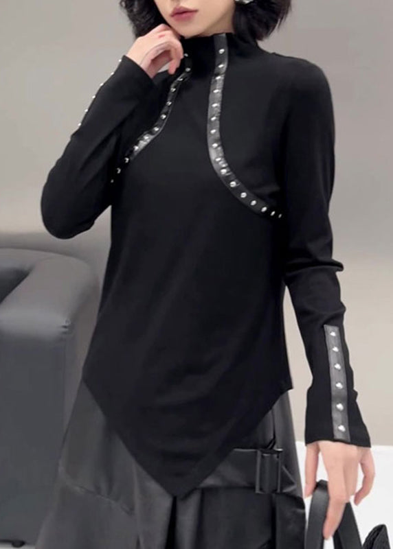 Slim Fit Black Patchwork Nail Bead Top Fall