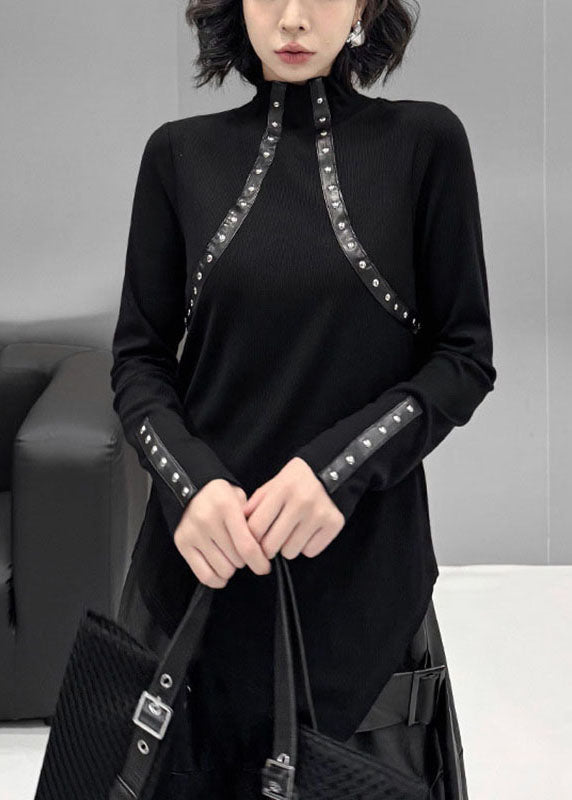 Slim Fit Black Patchwork Nail Bead Top Fall