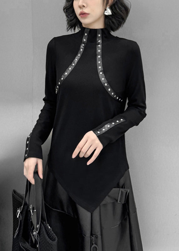 Slim Fit Black Patchwork Nail Bead Top Fall