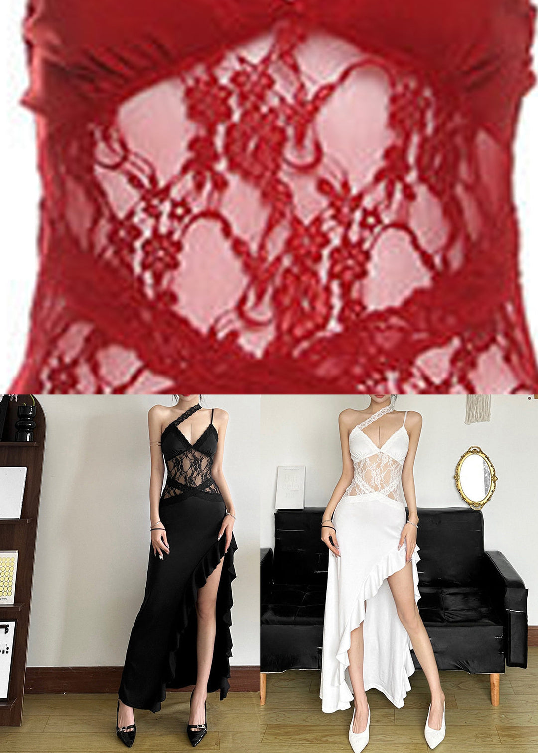 Slim Fit Black Sheer Asymmetrical Long Dress Summer