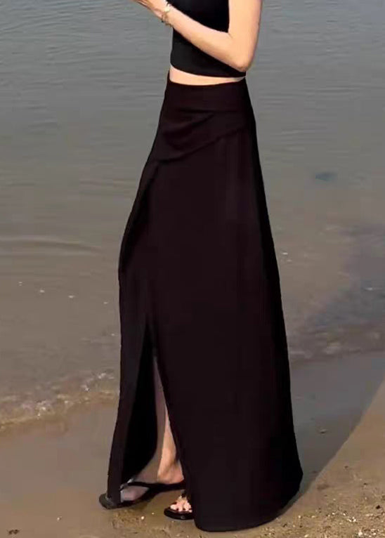 Slim Fit Black Side Open High Waist Cotton Skirts Summer