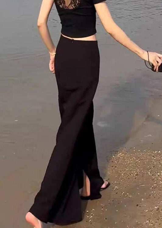 Slim Fit Black Side Open High Waist Cotton Skirts Summer