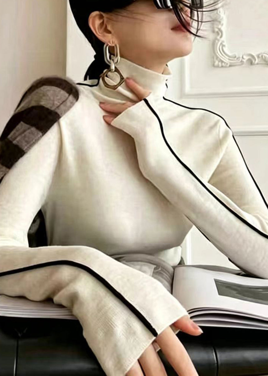 Slim Fit Black Turtleneck Contrast Piping Knit Tops Fall
