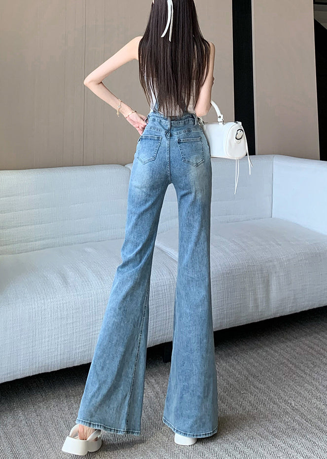 Slim Fit Blue Hole High Waist Denim Jumpsuit Sleeveless