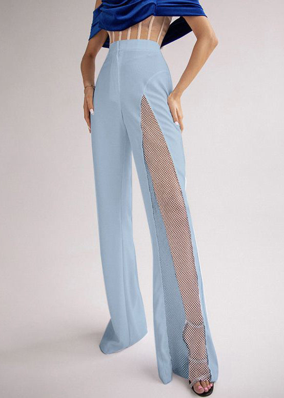 Slim Fit Blue Hollow Out Patchwork Spandex Pants Summer