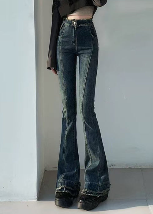 Slim Fit Blue Original Design Pockets Denim Flare Bottoms Spring