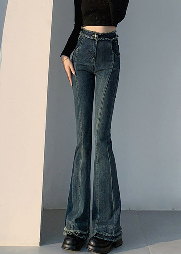 Slim Fit Blue Original Design Pockets Denim Flare Bottoms Spring