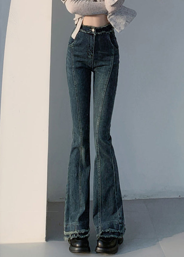 Slim Fit Blue Original Design Pockets Denim Flare Bottoms Spring