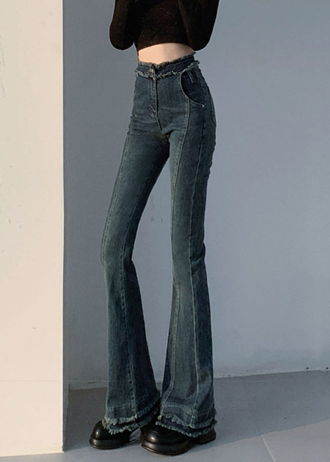 Slim Fit Blue Original Design Pockets Denim Flare Bottoms Spring