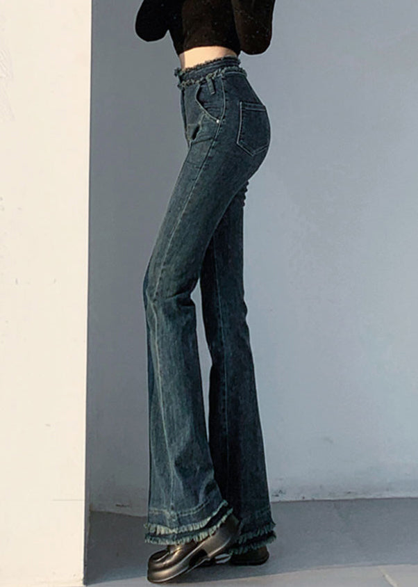 Slim Fit Blue Original Design Pockets Denim Flare Bottoms Spring