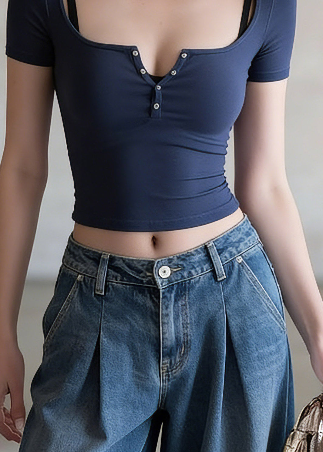 Slim Fit Blue Patchwork Solid T Shirts Summer