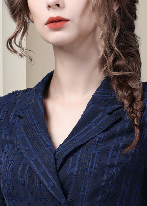 Slim Fit Blue Peter Pan Collar Button Chiffon Shirt Summer