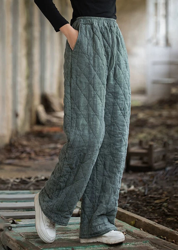 Slim Fit Blue Pockets Elastic Waist Cotton Filled Pants Winter