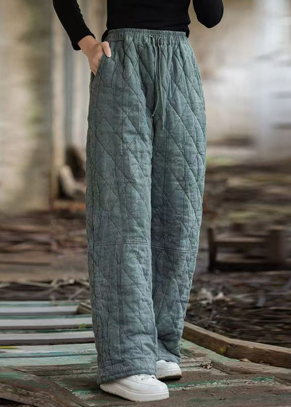 Slim Fit Blue Pockets Elastic Waist Cotton Filled Pants Winter