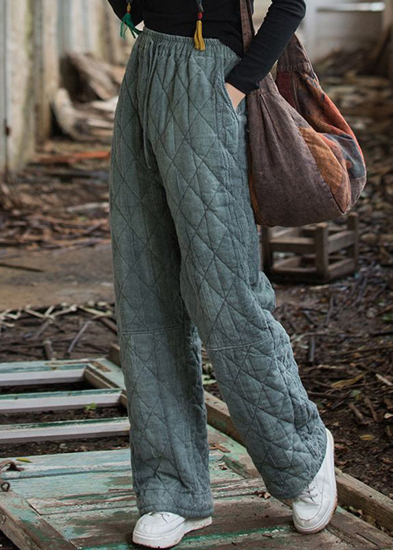 Slim Fit Blue Pockets Elastic Waist Cotton Filled Pants Winter