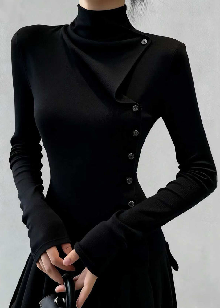 Slim Fit Coffee Turtleneck Button Cotton T Shirt Winter