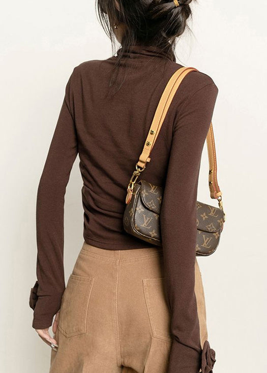 Slim Fit Coffee Turtleneck Floral Solid Cotton T Shirts Fall