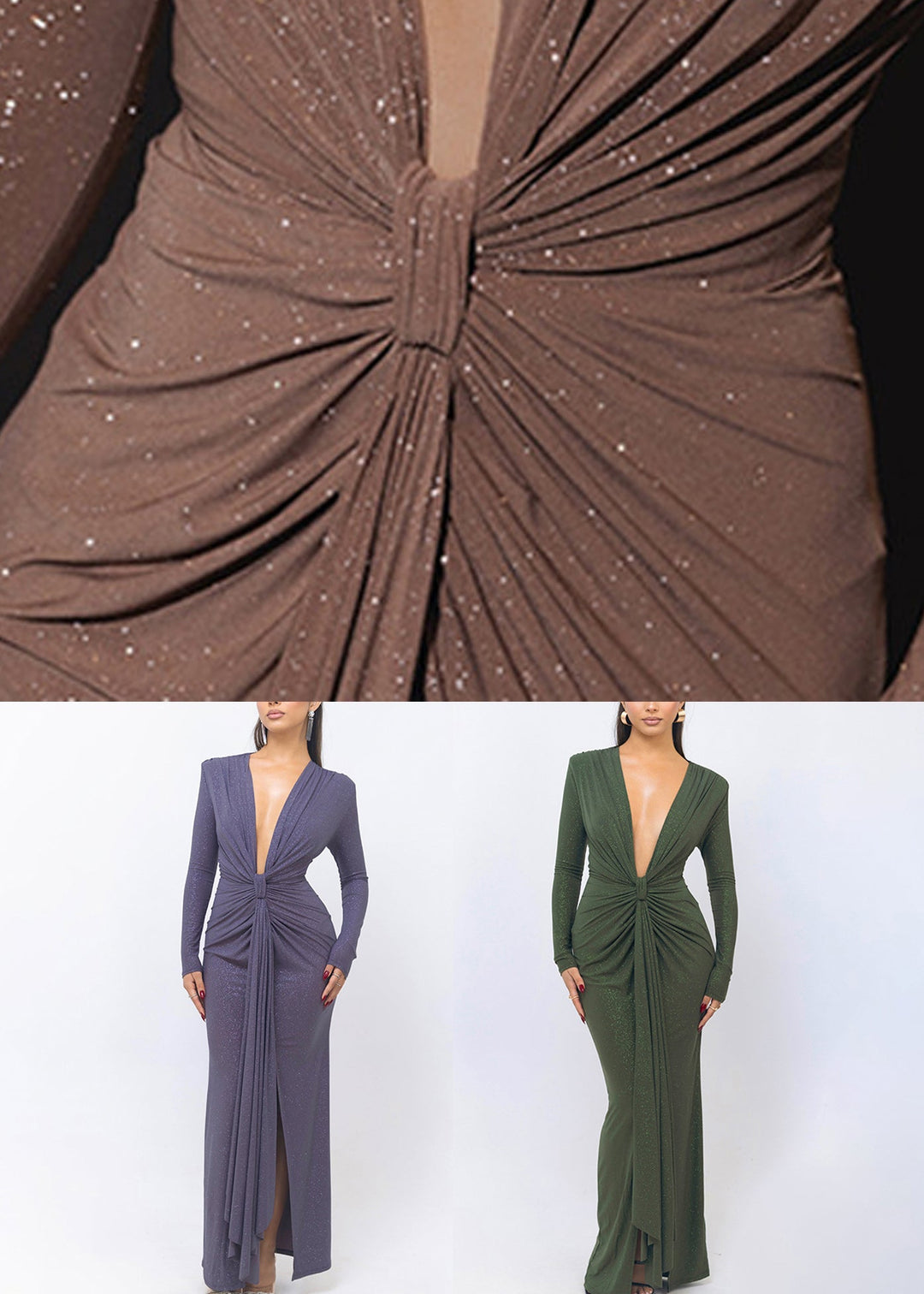 Slim Fit Coffee V Neck Wrinkled Party Dress Spring