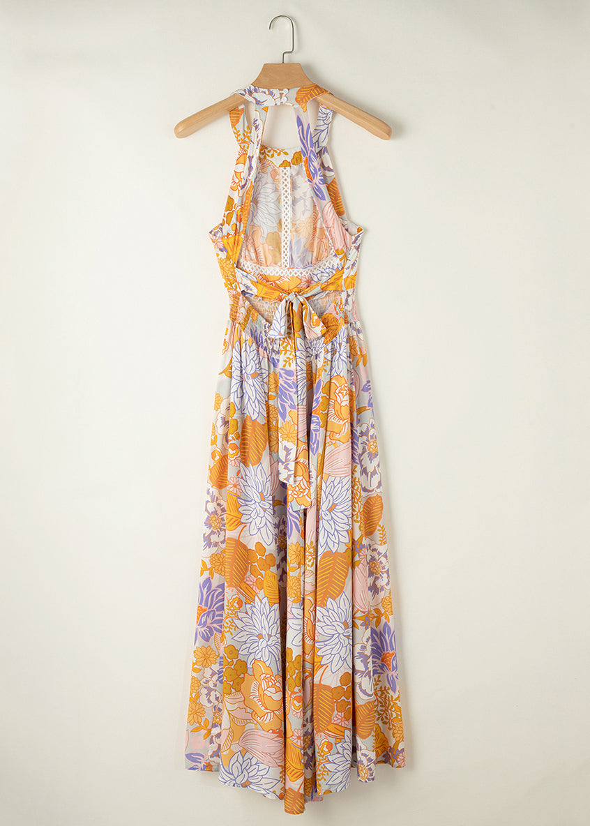Slim Fit Colorblock Print Backless Tunic Maxi Dresses Sleeveless