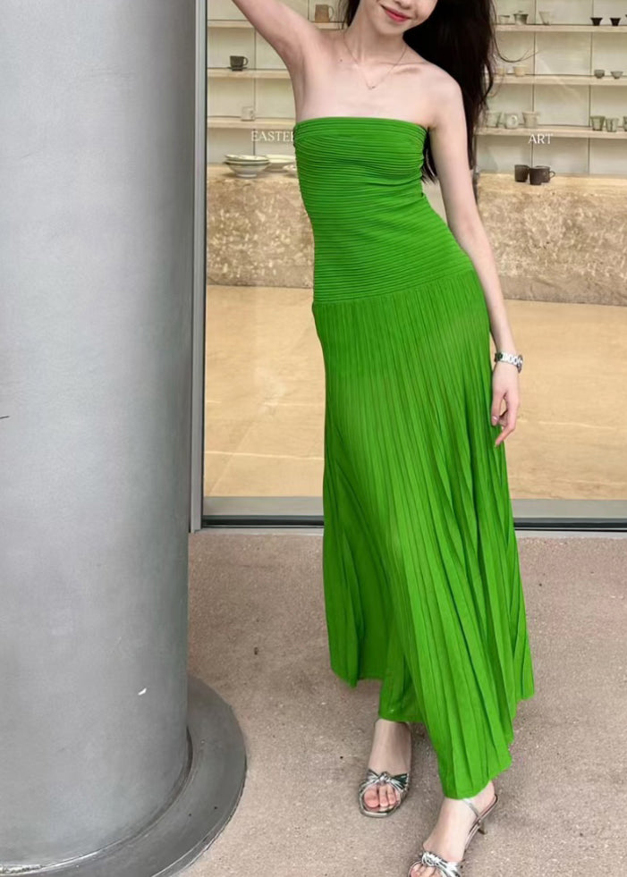 Slim Fit Green Cold Shoulder Tunic Knit Long Dresses Summer