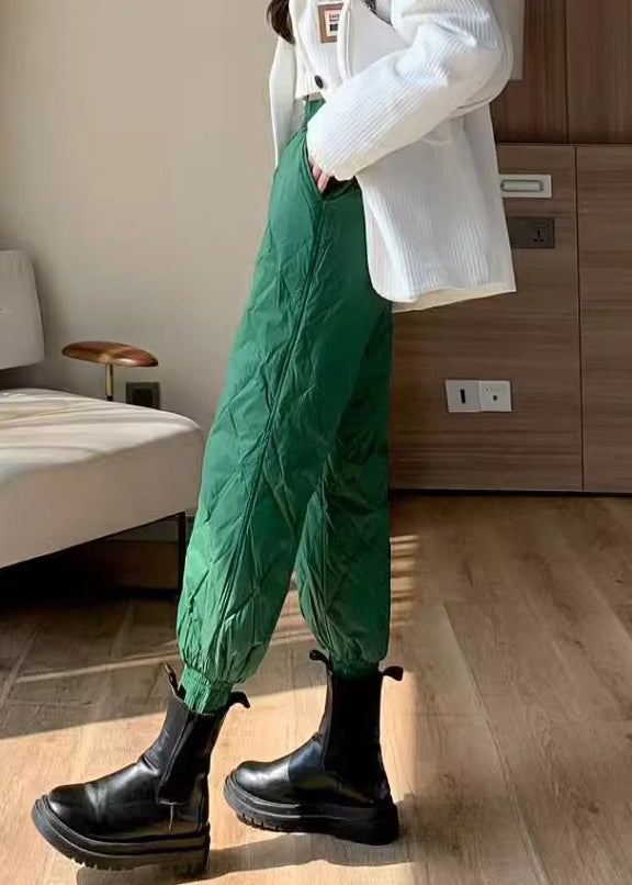 Slim Fit Green Plaid Side Open Fine Cotton Filled Crop Pants Winter