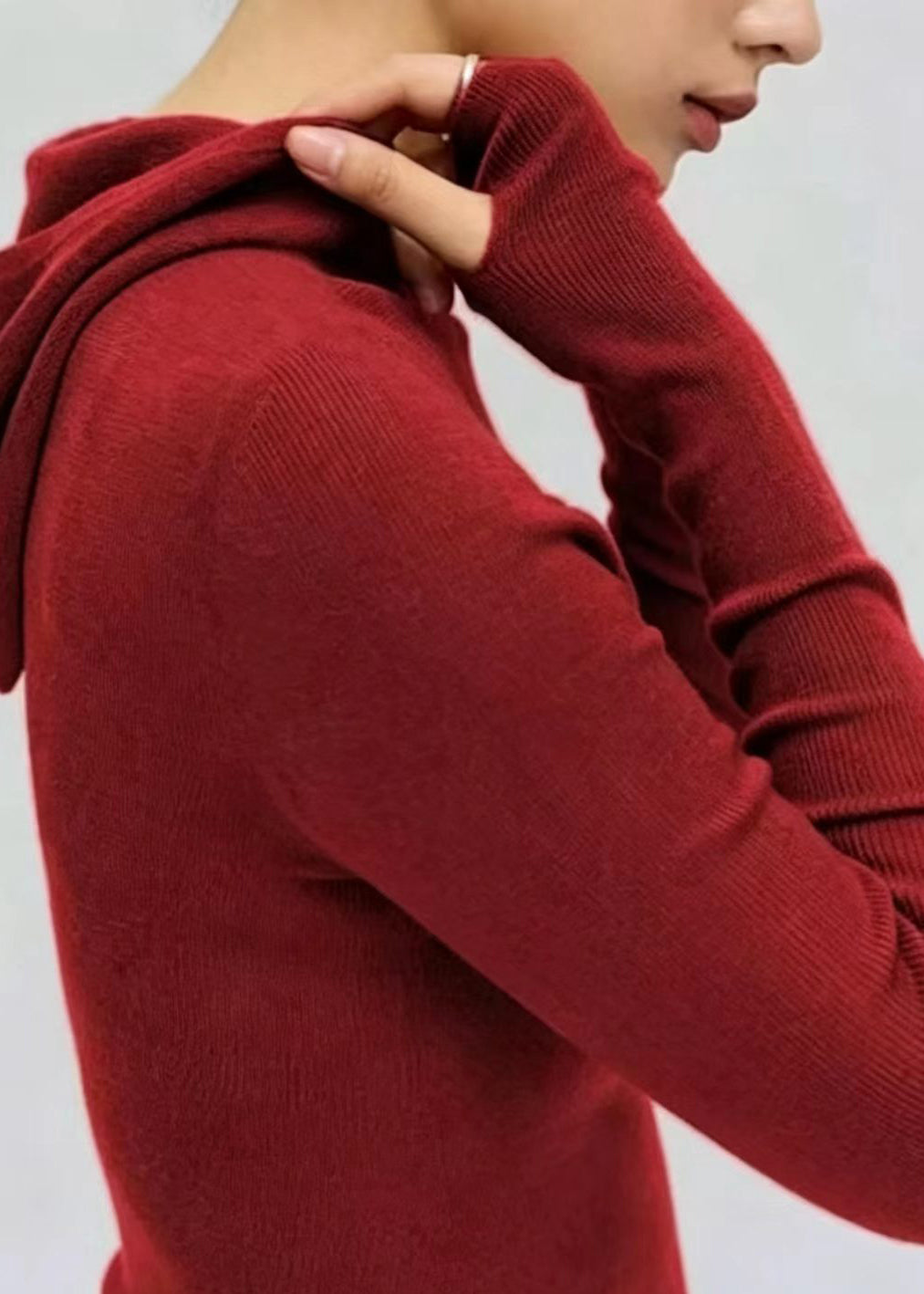 Slim Fit Grey Hooded Base Layey Knit Sweater Fall