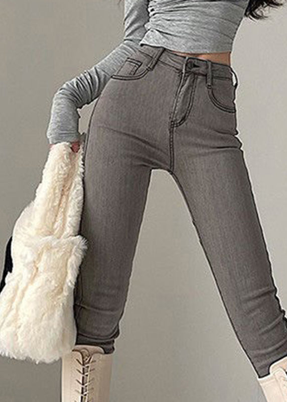 Slim Fit Grey Pockets High Waist Jeans Spring