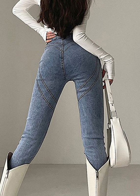 Slim Fit Grey Pockets High Waist Jeans Spring