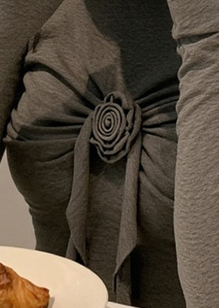 Slim Fit Grey Turtleneck Floral Cotton T Shirts Winter