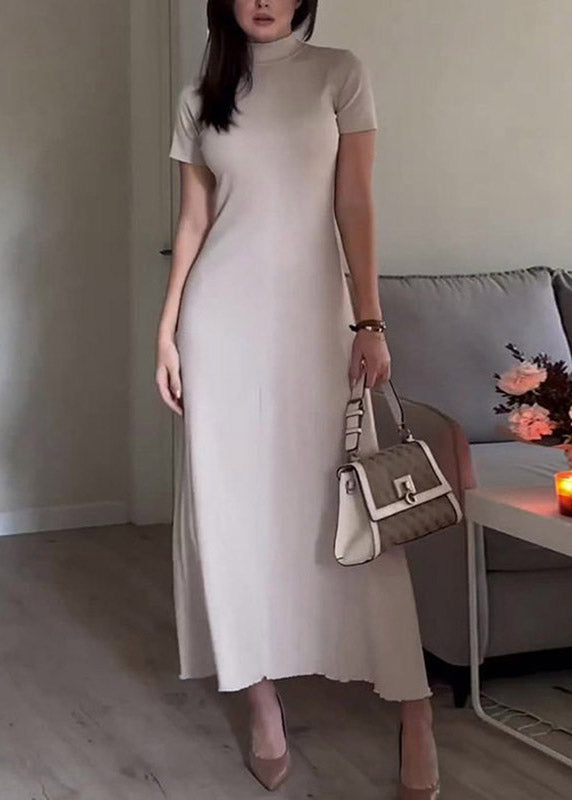 Slim Fit Grey Turtleneck Solid Cardigans And Long Dress Two Piece Set Fall